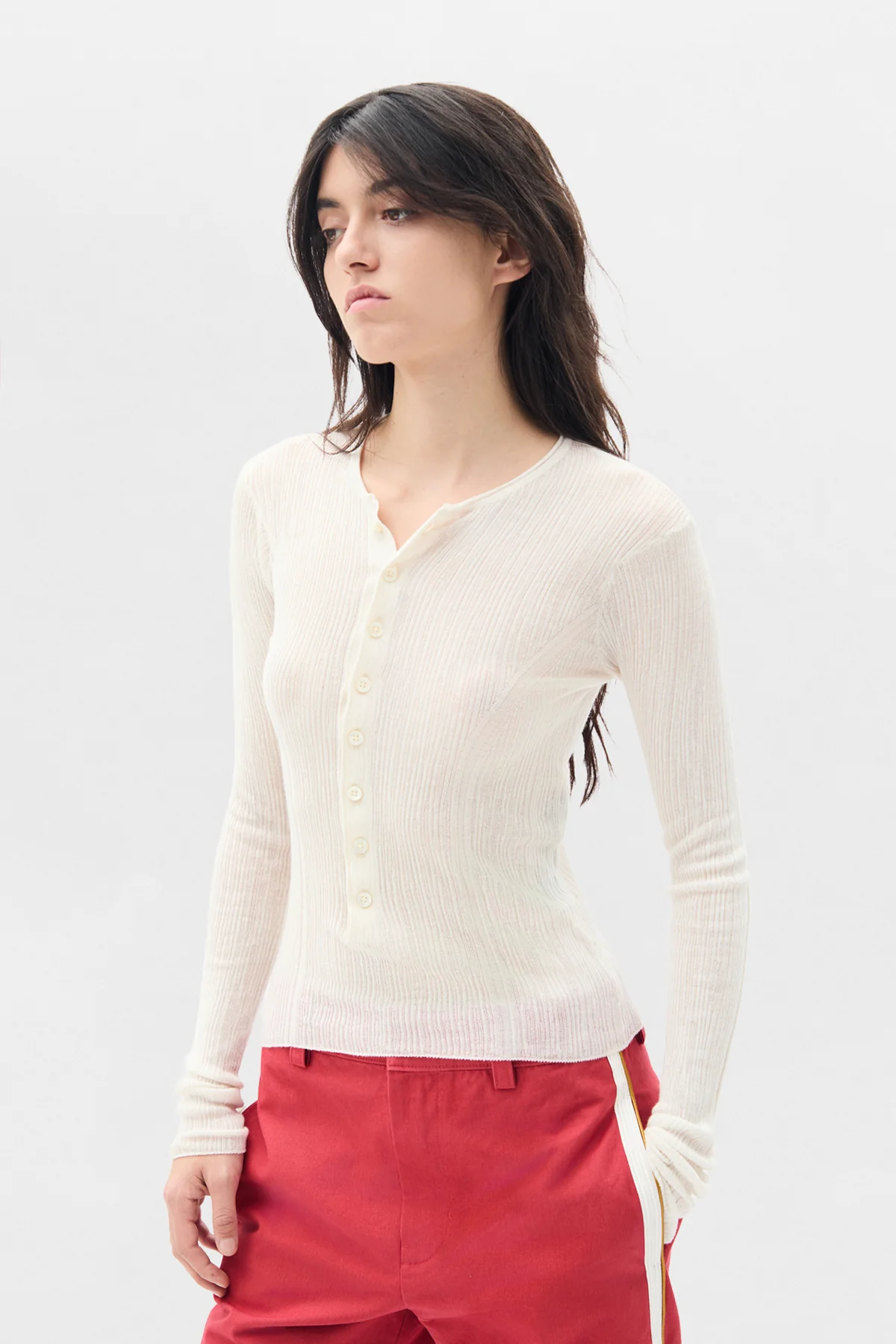 Miep Creponette Rib Fitted Serafino Knit Top - Image 2